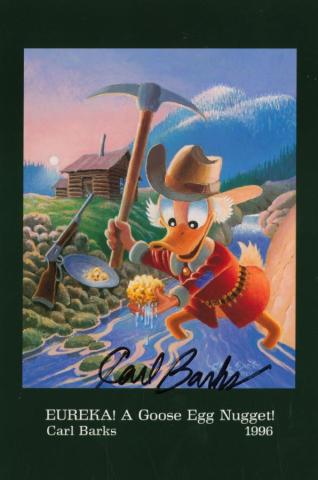 Donald Duck "Eureka! A Goose Egg Nugget!" Carl Barks Signed Card (1996) - ID: may23077 Disneyana
