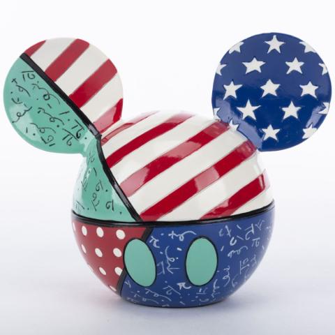 BRITTO Mickey Ears “Stars and Stripes” Trinket Box (2010) - ID: 045544368049 Disneyana