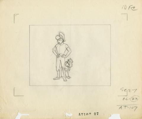 Sinbad Jr. and His Magic Belt Layout Salty the Parrot & Sinbad Drawing (c.1960s) - ID: jun22048 Hanna Barbera