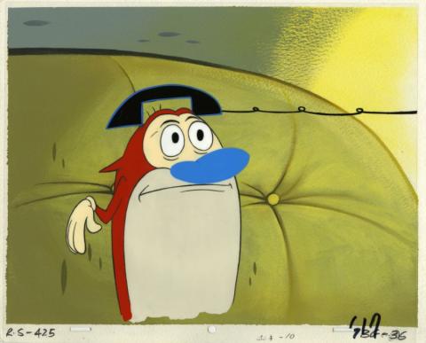 Ren and Stimpy Stupid Sidekick Union & Terminal Stimpy Production Cel and Background (1995) - ID: jun22493 Nickelodeon