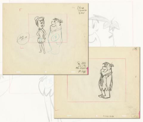 The Flintstones “Return of Stoney Curtis” Pair of Layout Drawings (1965) - ID: may22585 Hanna Barbera