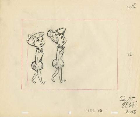 The Flintstones “Two Men and a Dinosaur” Layout Drawing (1966) - ID: may22593 Hanna Barbera