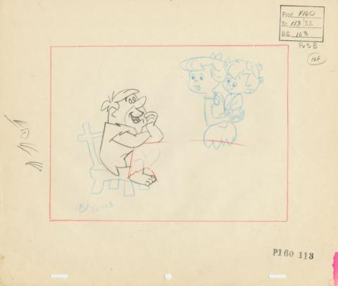 The Flintstones “Two Men and a Dinosaur” Layout Drawing (1966) - ID: may22596 Hanna Barbera