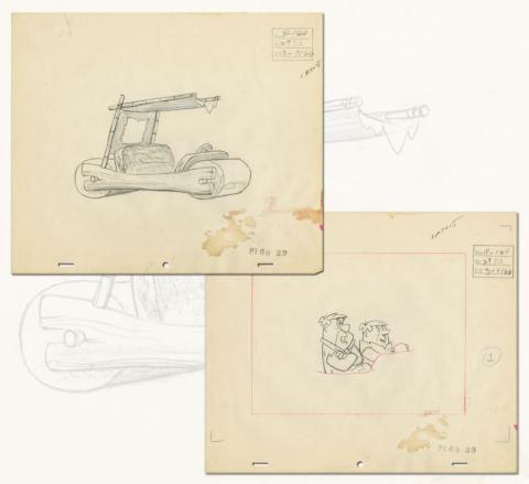 The Flintstones “Curtain Call at Bedrock” Pair of Layout Drawings (1966) - ID: may22599 Hanna Barbera