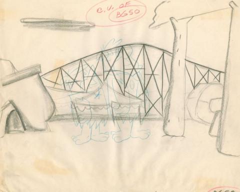 The Flintstones "The Girls' Night Out" Background Layout Drawing (1961) - ID: may23576 Hanna Barbera