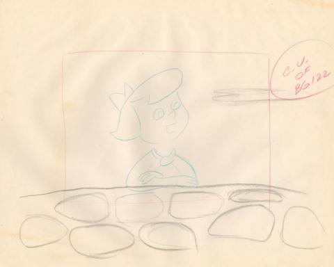 The Flintstones "The Girls' Night Out" Background Layout Drawing (1961) - ID: may23579 Hanna Barbera