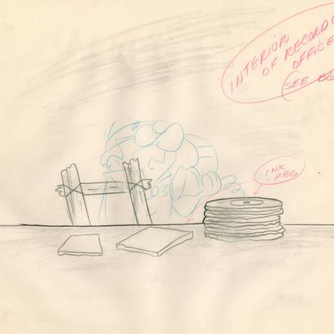 The Flintstones "The Girls' Night Out" Record Store Background Layout Drawing (1961) - ID: may23584 Hanna Barbera