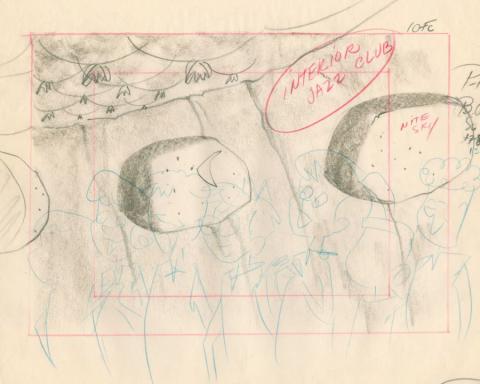 The Flintstones "The Girls' Night Out" Jazz Club Interior Background Layout Drawing (1961) - ID: may23585 Hanna Barbera