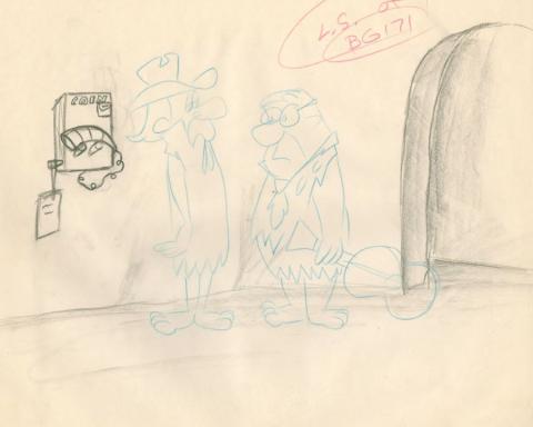 The Flintstones "The Girls' Night Out" Fred Flintstone Background Layout Drawing (1961) - ID: may23588 Hanna Barbera