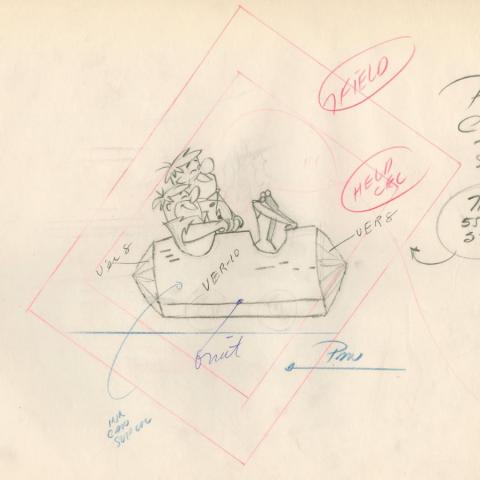 The Flintstones "The Girls' Night Out" Fred Flintstone and Barney Rubble Layout Drawing (1961) - ID: may23590 Hanna Barbera