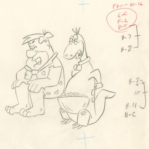 The Flintstones “Frankenstones: House Wars” Fred and Dino Production Drawing (1981) - ID: may23657 Hanna Barbera