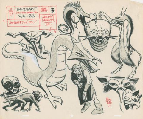 Hanna Barbera Birdman Empress of Evil Medusa's Dragons Original Model Drawing by Alex Toth (1967) - ID: oct23040 Hanna Barbera