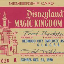 1970 Disneyland's Magic Kingdom Club Membership Card - ID: may22397 Disneyana