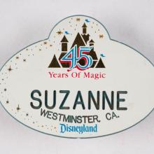 Disneyland 45th Anniversary Cast Member Suzanne Name Tag (2000) - ID: dec22118 Disneyana