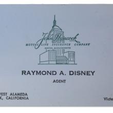 Raymond A. Disney Life Insurance Agent Card - ID: dec22104 Disneyana