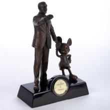 Walt Disney & Mickey Mouse Partners Bronze Statue Clock (c.1990s/2000s) - ID: feb24226 Disneyana