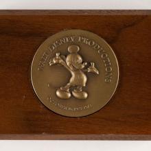 Walt Disney Productions 50 Years Commemorative Coin with Wooden Base (1973) - ID: jun23141 Disneyana
