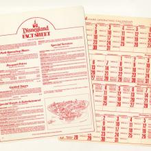 Disneyland Cast Member Guest Services Fact Sheet & Calendar (1985) - ID: mar24358 Disneyana