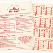 Disneyland Cast Member Guest Services Fact Sheet & Calendar (1985) - ID: mar24359 Disneyana