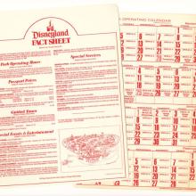 Disneyland Cast Member Guest Services Fact Sheet & Calendar (1985) - ID: mar24360 Disneyana