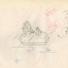The Flintstones "The Girls' Night Out" Fred Flintstone and Barney Rubble Layout Drawing (1961) - ID: may23590 Hanna Barbera