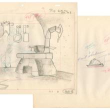 Pair of The Flintstones "The Girls' Night Out" Background Layout Drawings (1961) - ID: may23594 Hanna Barbera