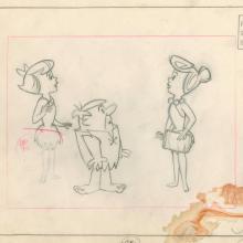 The Flintstones “Curtain Call at Bedrock” Wilma, Betty, and Barney Layout Drawing (1966) - ID: may23596 Hanna Barbera
