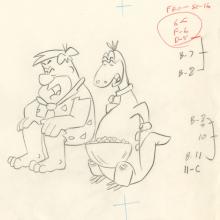 The Flintstones “Frankenstones: House Wars” Fred and Dino Production Drawing (1981) - ID: may23657 Hanna Barbera