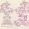 The Flintstones Comedy Show Bedrock Cops Police Car Development Drawing (1981) - ID: feb24093 Hanna Barbera